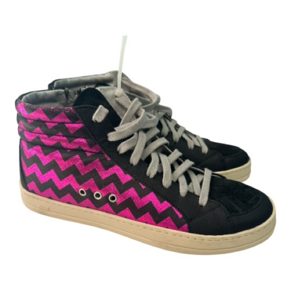 P448 Black and Pink Zigzag High-Top Sneakers